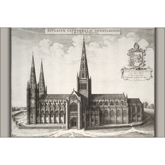 24"x36" Gallery Poster, Lichfield Cathedral 17th Century Map by Wenceslaus Hollar