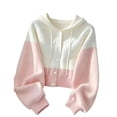 thumbnail image 2 of IUYRTFE Women's Two Tone Hooded Knit Cardigan Long Sleeve Drawstring Color Block Casual Fall Sweater Coat, 2 of 6