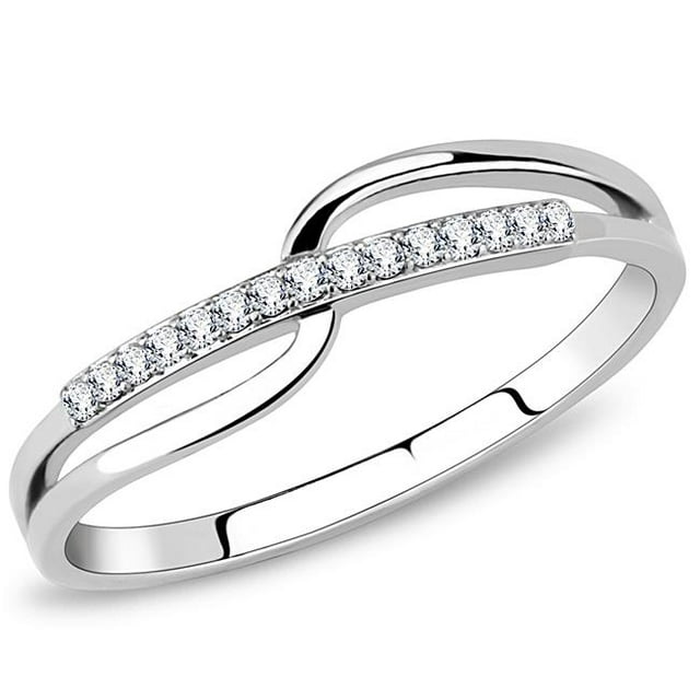 Alamode DA045-8 Femmes Haute Poli Bague en Acier Inoxydable avec AAA Grade CZ en Clair - Taille 8