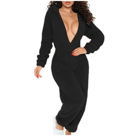 

Women s Lovely Hooded Comfy and Soft Sherpa Fleece Teddy One-Piece Onesie Jumpsuit Pajamas Sherpa Romper Cute Ear Hood