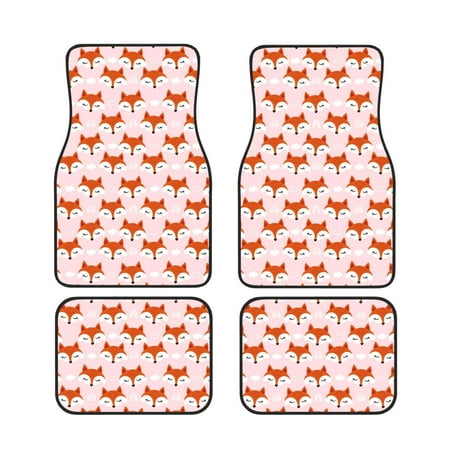 Cauagu cute fox pink Pattern Car Floor Mat Set of 4 Car Carpet Mats Car Mats with Anti-Slip Backing & Driver Heel Pad Universal Fit for Cars/Trucks/SUV/Vans