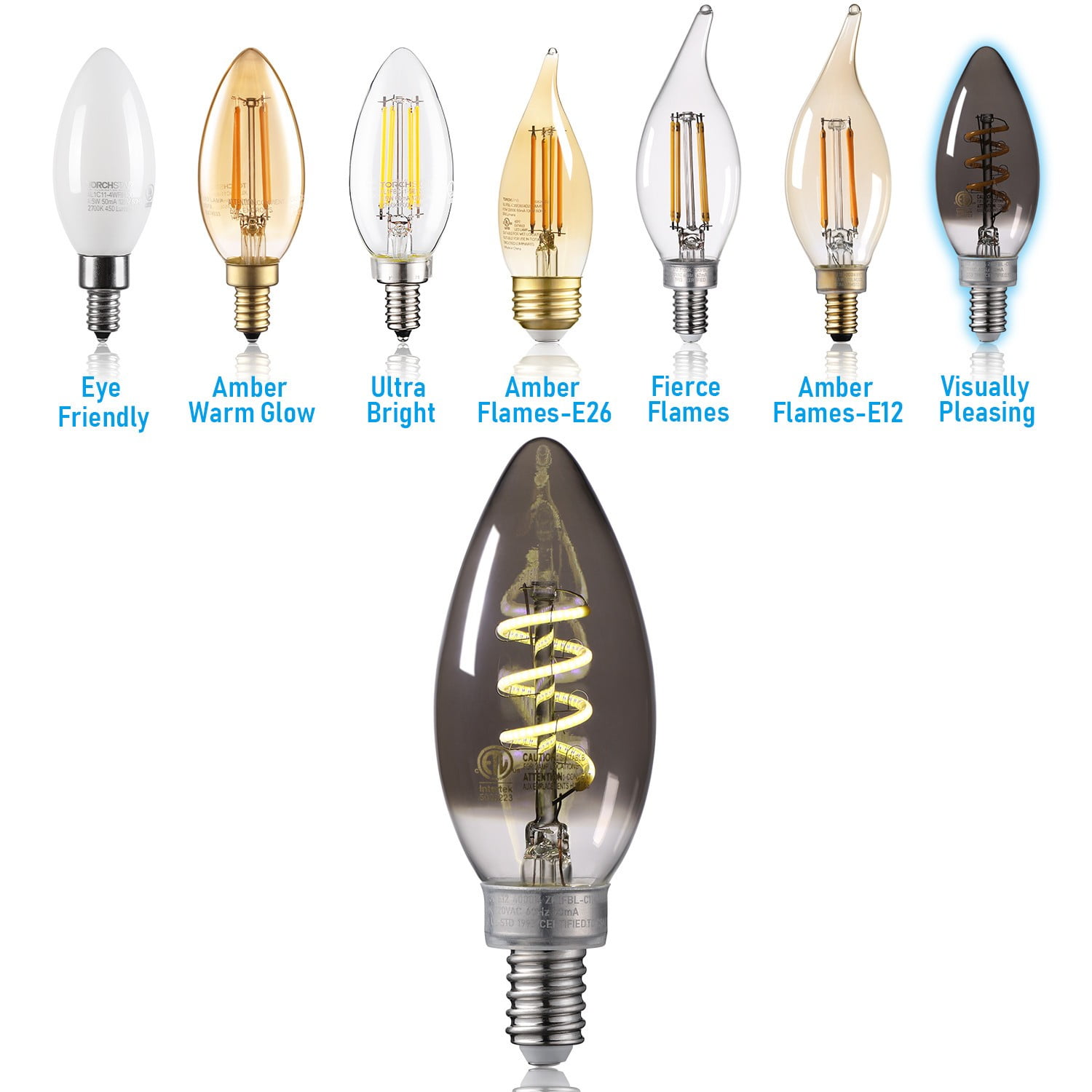 12 Pack Dimmable E12 LED Candelabra Bulb, LED Chandelier Light Bulbs, 60lm, FCC&ETL Listed, 2W LED Filament Candle Bulb C11, Vintage Edison Bulbs, Smoky Grey Glass, 4000K Cool White