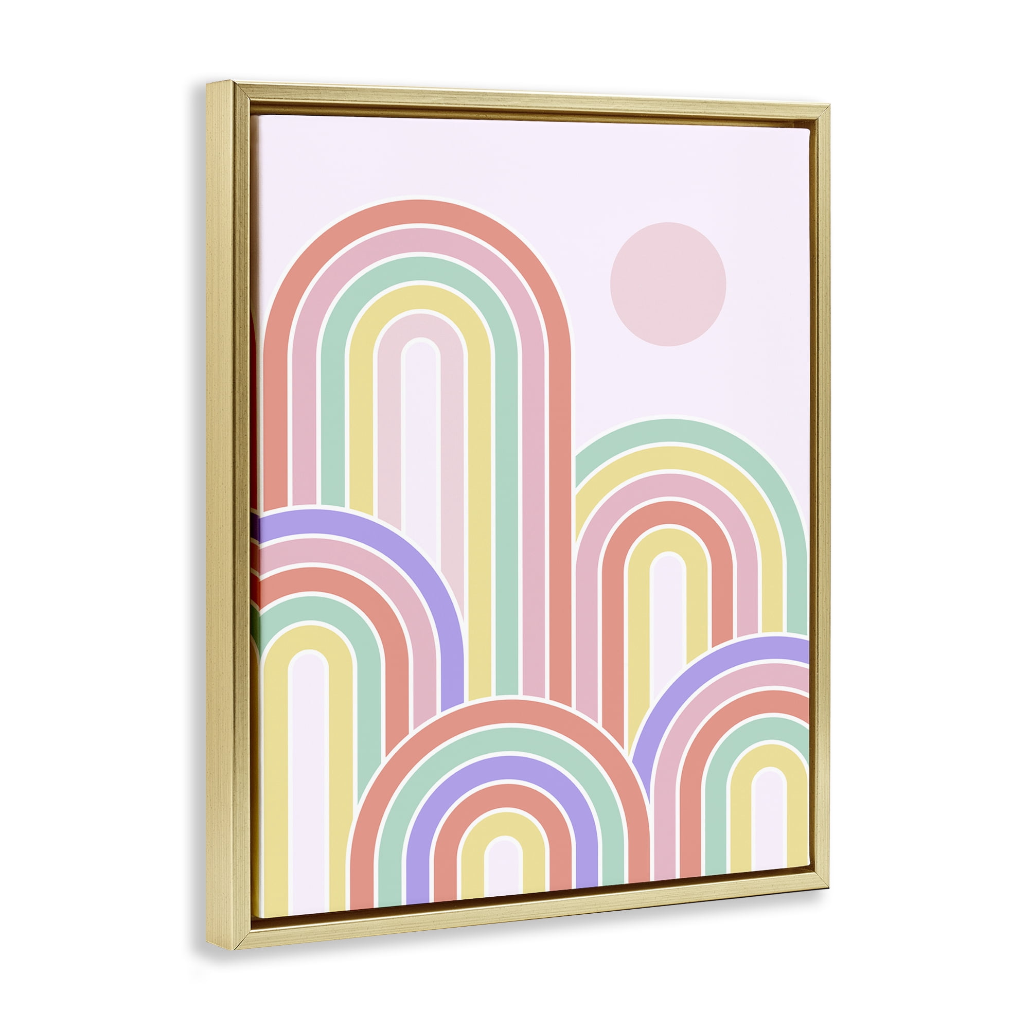 Stupell Industries Pastel Rainbow Arches Abstract Painting Gold Floater Framed Canvas Art Print Wall Art, 17 x 21