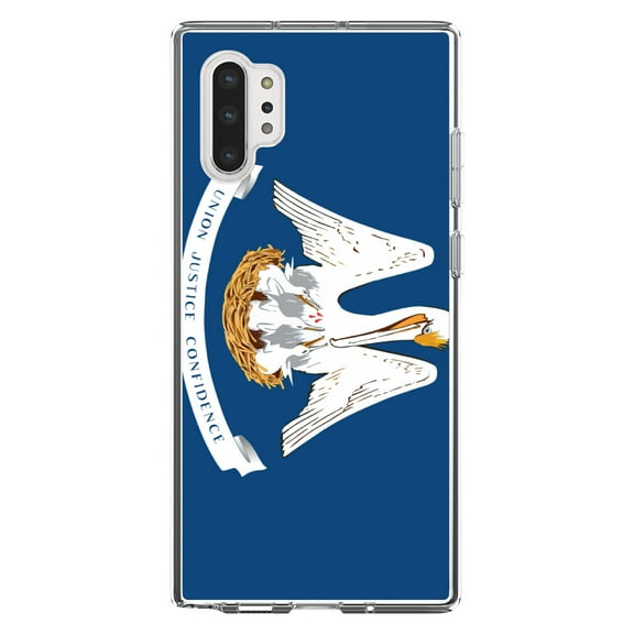 DistinctInk Clear Shockproof Hybrid Case for Galaxy Note 10 PLUS (6.8" Screen) - TPU Bumper, Acrylic Back, Tempered Glass Screen Protector - Louisiana State Flag - US State Flag