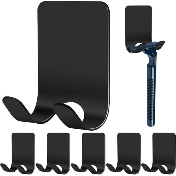 UPITOR Multi-Purpose Self Adhesive Wall Hook, Stainless Steel Black, 3.74"W, (6 Pack)