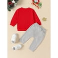 thumbnail image 3 of Wassery Little Boys Christmas Outfits Clothes 6M 12M 18M 24M 3T 4T Kids Boys Long Sleeve Letter Print Sweatshirt+Solid Color Long Pants 2Pcs Christmas Holiday Party Clothing for Toddler Boy, 3 of 9