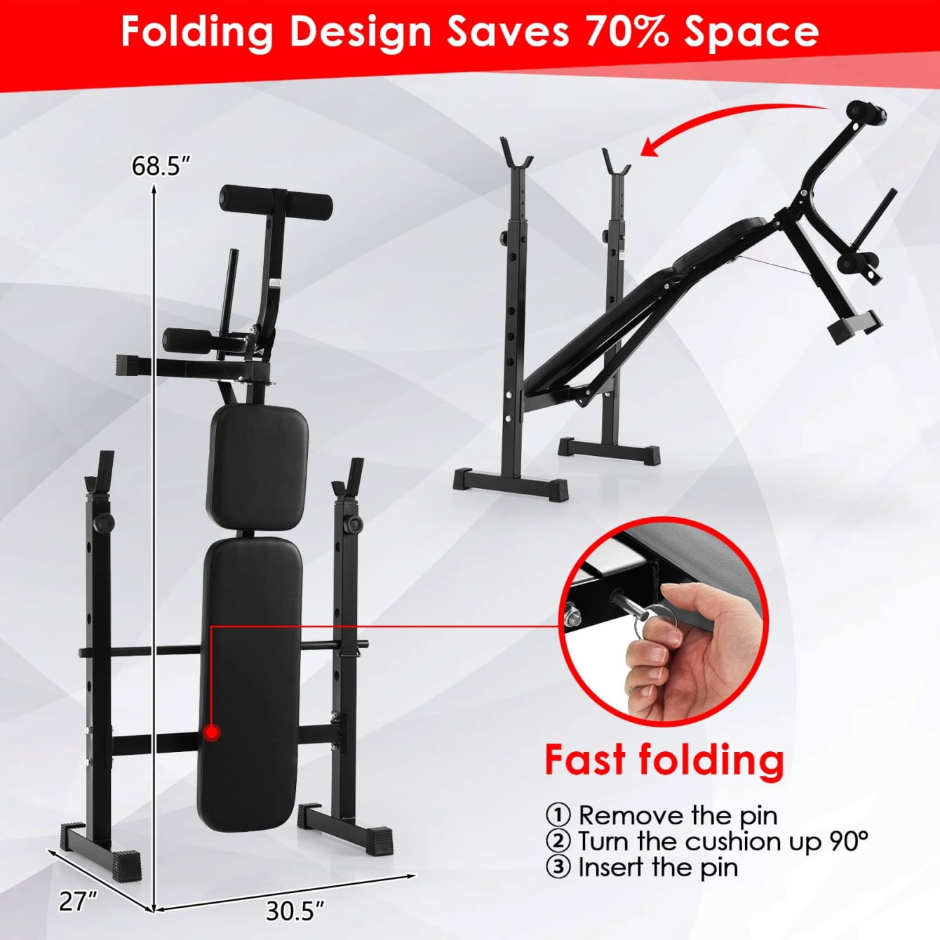 Triple Tree Adjustable Weight Bench Set with Squat Steel Rack, Black, 42.55 lb