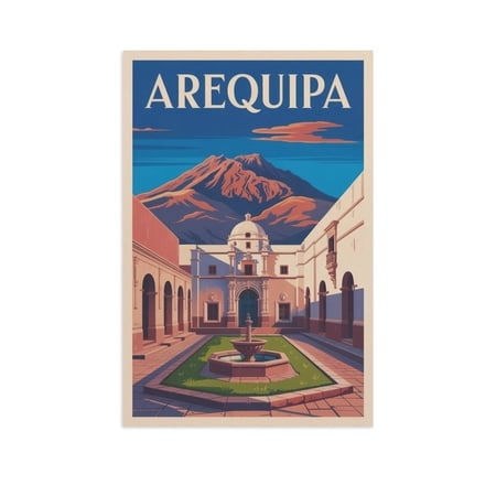 Classic Vintage Travel Poster of Arequipa Peru with Courtyard And Colonial Flair Print Poster