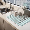 thumbnail image 2 of Teal Green Stripes Dish Drying Mats for Kitchen Counter, Modern Abstract Linens Farmhouse Absorbent Coffee Bar Mat with Non-slip Rubber Backed Quick Drying Dish Rack Pad 12"x16", 2 of 9