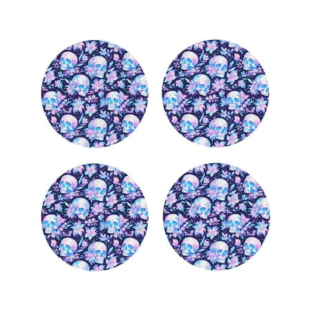 

Tideii crystal Skull flower leaf for Leather Coasters 4 Pieces Anti-fouling and Anti-scalding Decorative Coasters Suitable for Restaurants Kitchens Coffee Shops-Round Shape