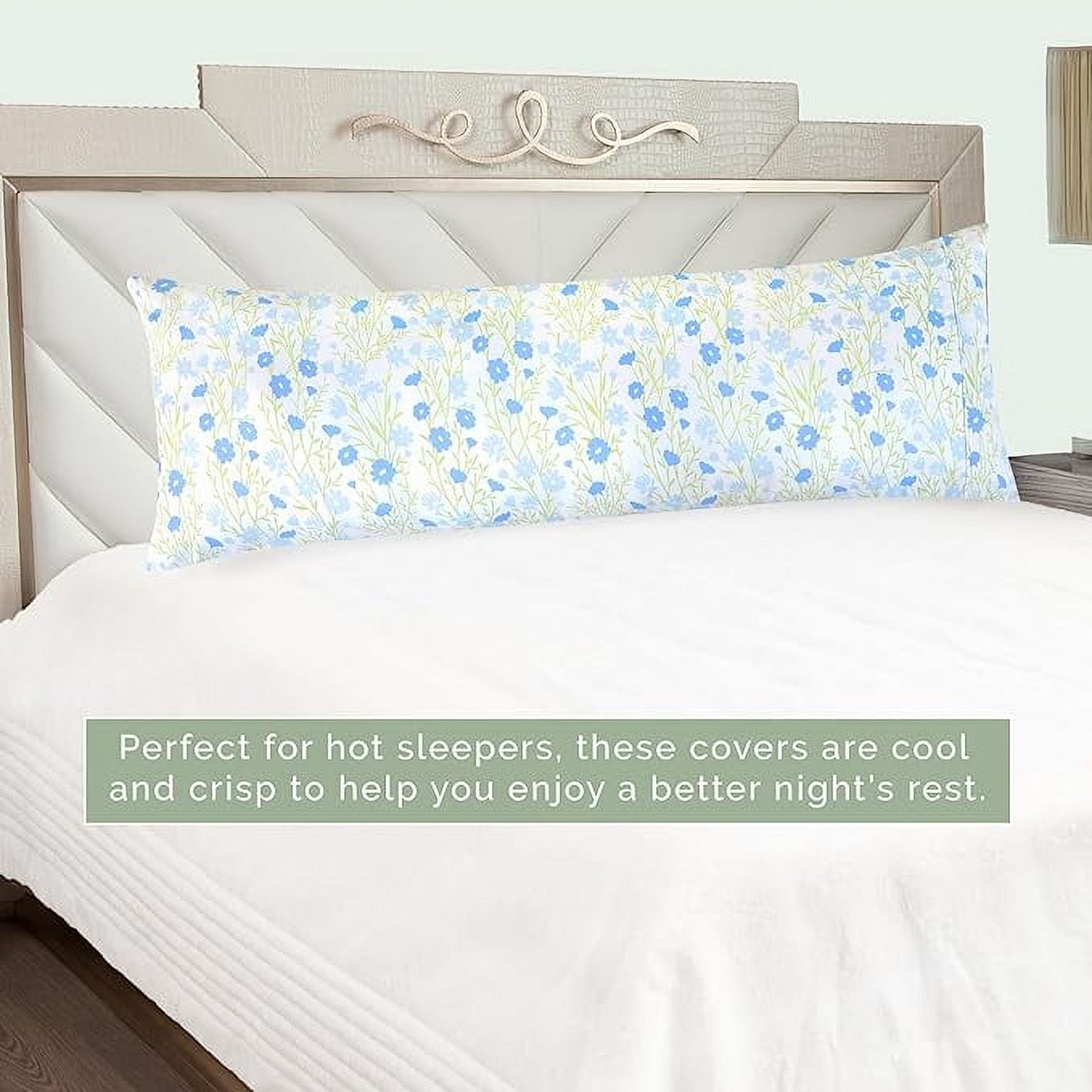 Floral Pint Pillowcase - 1500 Series Hotel Quality Microfiber, Soft and Smooth Hidden Zipper Closure - Body Pillowcase, Blue Laurel