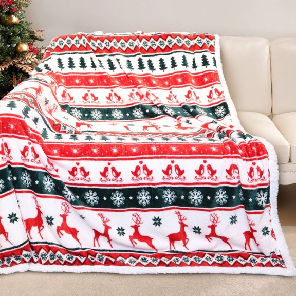 Gogreen Christmas Sherpa Fleece Throw Blanket for Couch Bed Sofa Adults -Soft and Warm Blanket for Winter, Thick and Fuzzy Throw Blanket (Throw - 50" x 60")