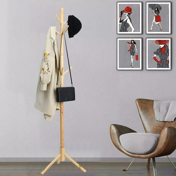 Wooden Coat Rack Free Standing With 9 Hooks Tree Rack Stand For Coats