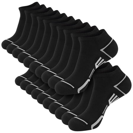 LOOIKOOS 10 Pairs Mens Cushioned Ankle Socks, Low Cut with Arch Surpport Running Sock for Men
