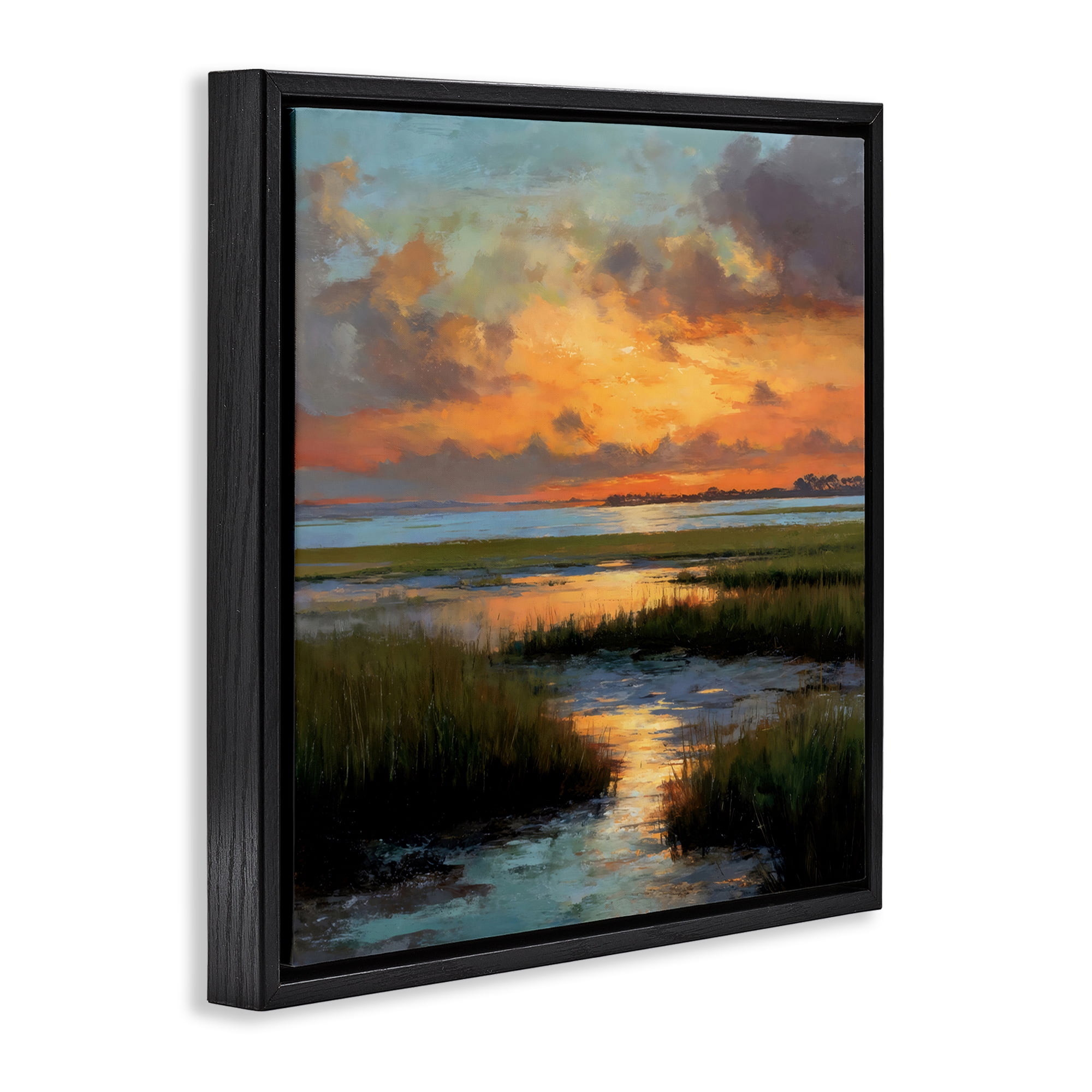 Stupell Industries Evening Marshland Glow Black Framed Floater Canvas Wall Art, design by Petal Prints Design