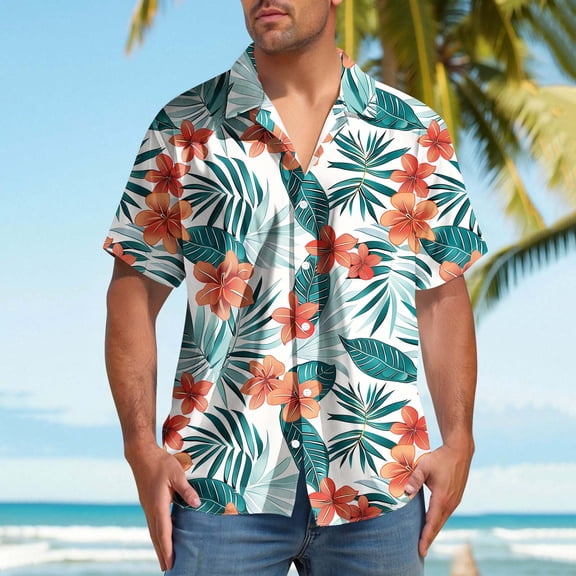 SGFCWSX Mens Short Sleeve Hawaiian Shirt Button Down, Tropical Floral Print Stylish Summer Vacation Casual Outfit Multicolor Size S
