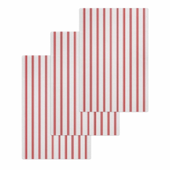 Red Striped Kitchen Dish Towels for Drying Dishes Set of 3, Red White Stripes Farmhouse Waffle Weave Microfiber Hand Tea Bathroom Towels Quick Dry & Absorbent Towel 15.7x23.6