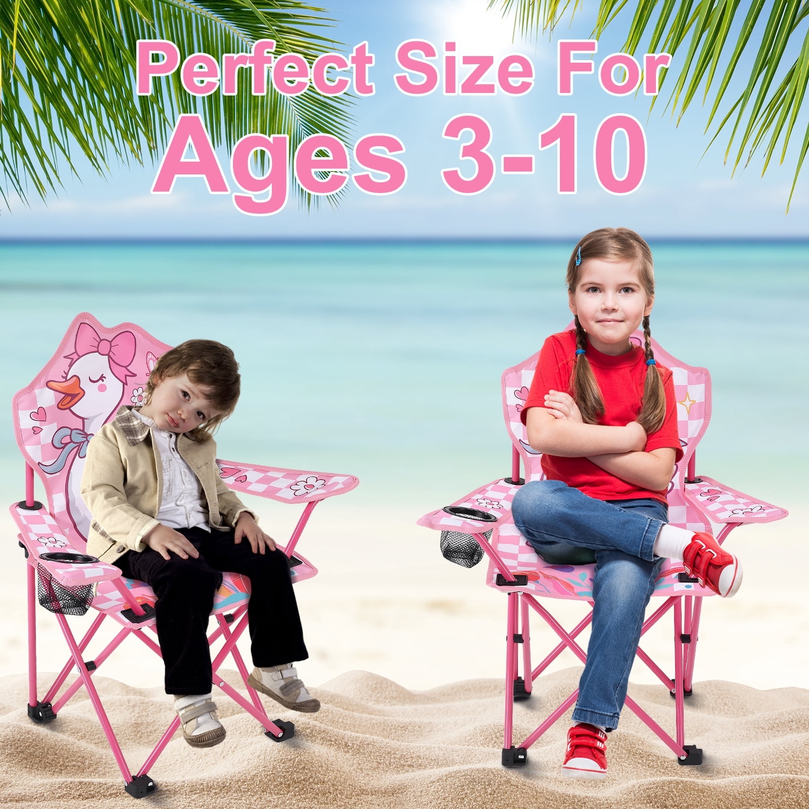 Hengguang Kids Camping Chair, Kids Outdoor Folding Lawn and Camping Chair with Cup Holder and Carrying Bag, Children's Camping Chairs for Travel, Lawn- for Indoor & Outdoor