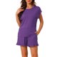 thumbnail image 1 of Conjuntos de pijama para mujeres INSPIRE CHIC, camisetas de manga corta con pantalones cortos, bolsillos, suaves, conjuntos de lounge con volantes, L púrpura oscuro, 1 of 5
