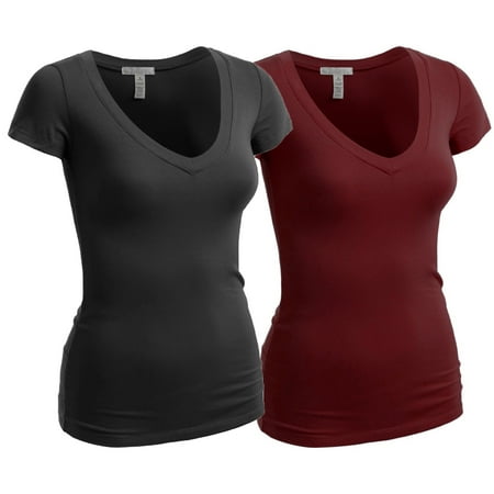 Essential Basic Women's Plain Short Sleeve T-Shirt V-Neck Top Junior & Plus