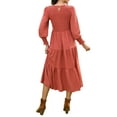 thumbnail image 4 of Mengpipi Womens Casual Long Sleeve Midi Dresses Smocked Flowy Tiered Dress Red, Size 8-10, 4 of 7