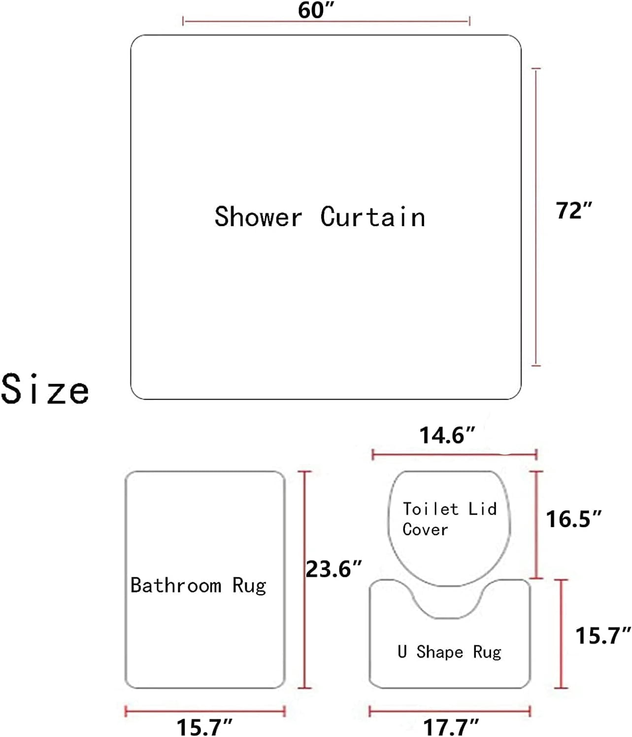 4 Piece Red and Black Shower Curtain Ombre Mens Gothic Abstract Cool Art 72Wx72L Curtains Decor with Non-Slip Rugs, Toilet Lid Cover and Bath Mat Bathroom Accessories Home Bathtub Set