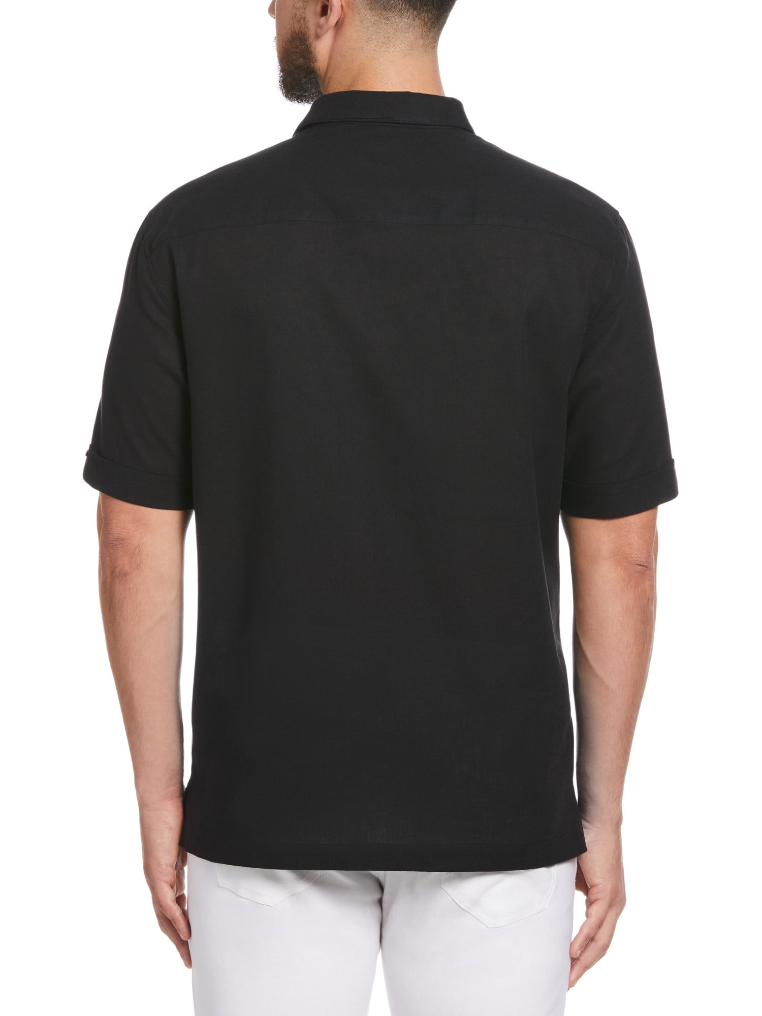 Cafe Luna Men's and Big Men's Short Sleeve Linen-Cotton Tuck Panel Woven Shirt, Sizes S-5XL