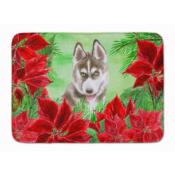 Siberian Husky Grey Poinsettas Machine Washable Memory Foam Mat