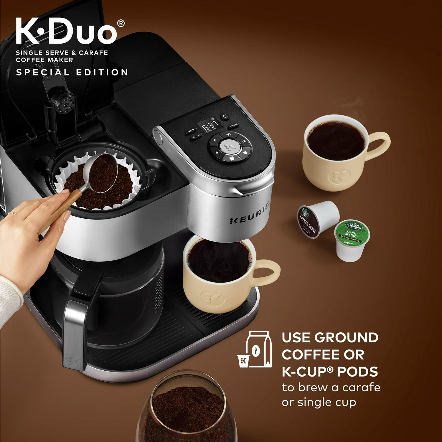 Duo Coffee Walmart Single K Cup Coffee Maker Keurig K-Duo Essentials Single- Serve Carafe K-