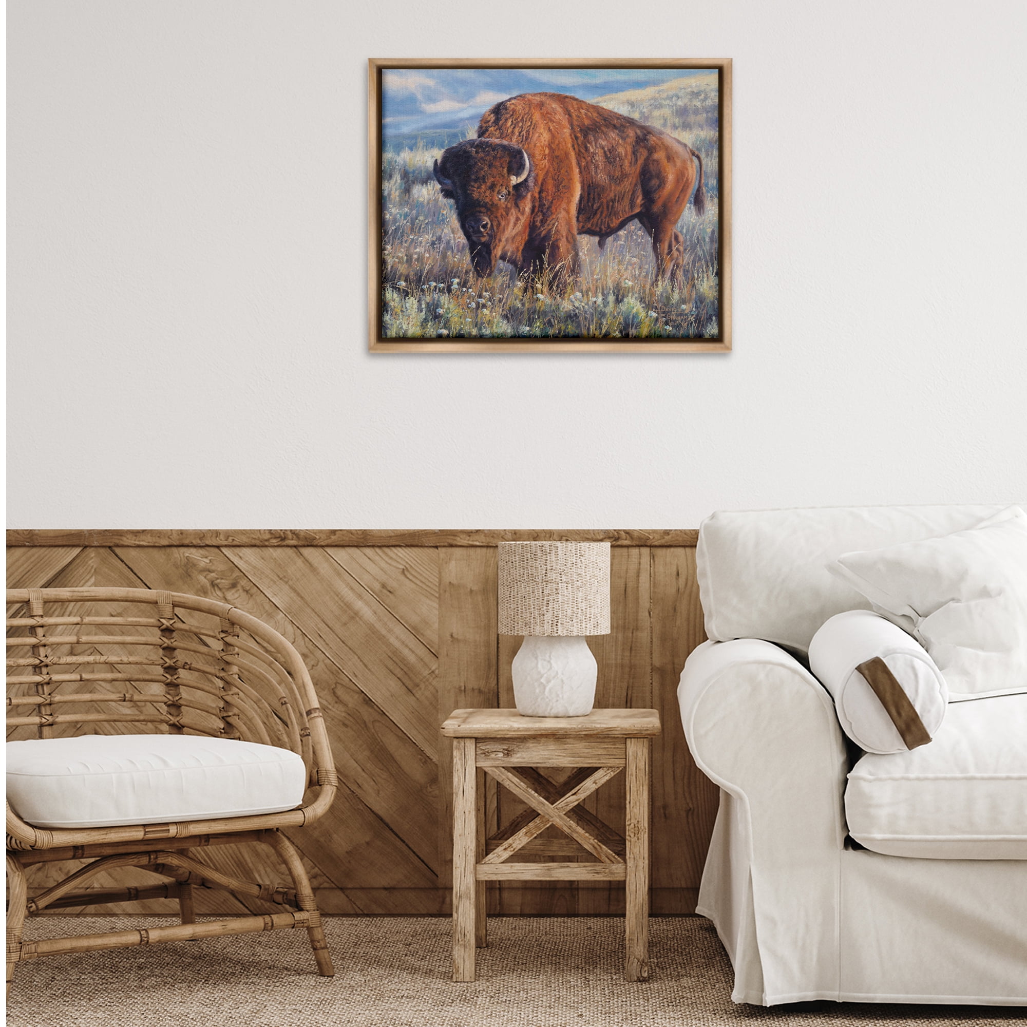 Stupell Industries Prairie King Bison Landscape Photography Brown Floater Framed Canvas Art Print Wall Art, 31 x 25