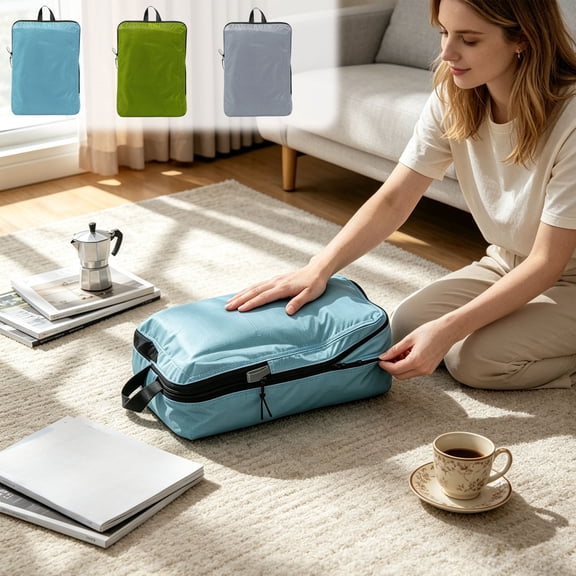 Tarmeek Large Compression Packing Cube L Size 15.35x11.42in Waterproof Nylon Travel Organizer Space Saving Luggage Bag for Clothes Jackets Towels Manual Compression No Pump Needed