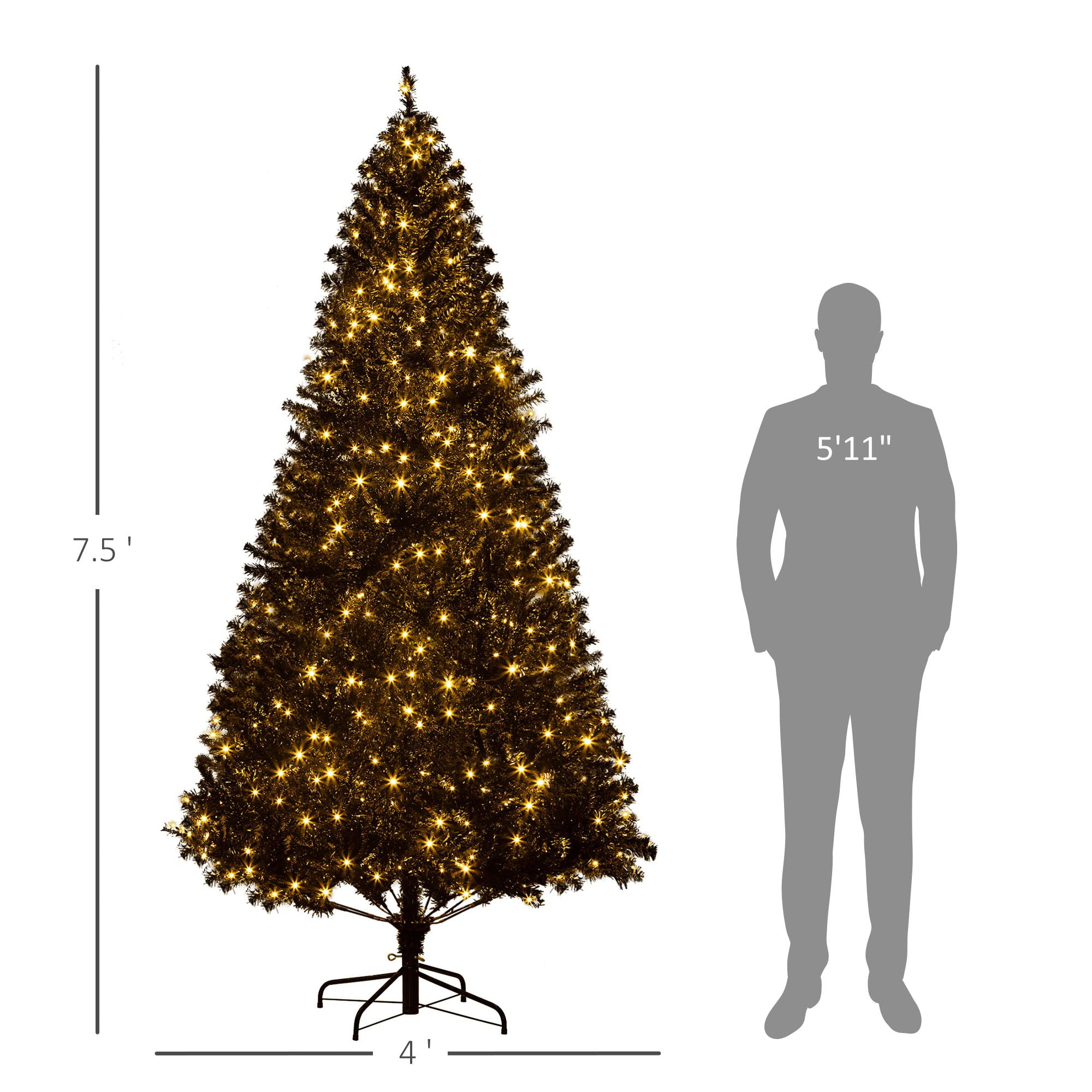 7.5 ft Pre-Lit Artificial Christmas Tree with 500 Warm White LED Lights and 1346 Branch Tips, Hinged Sections, Indoor Holiday Decor