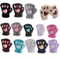 thumbnail image 2 of Minnieouse Lindo encantador mujeres niñas invierno cálido guantes sin dedos gato garra pata felpa mitones medio dedo guantes mitón nuevo guantes y mitones verde Minnieouse PS13236-07, 2 of 6