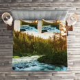 thumbnail image 2 of Ambesonne River Quilted Coverlet 3 Pcs, Sunrise Springtime Pines, King Size, Apple Green Pale Blue, 2 of 2