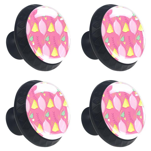 Ownta Pink Lemons Pattern Punchy Pastel Fruits Black Round Glass Drawer
