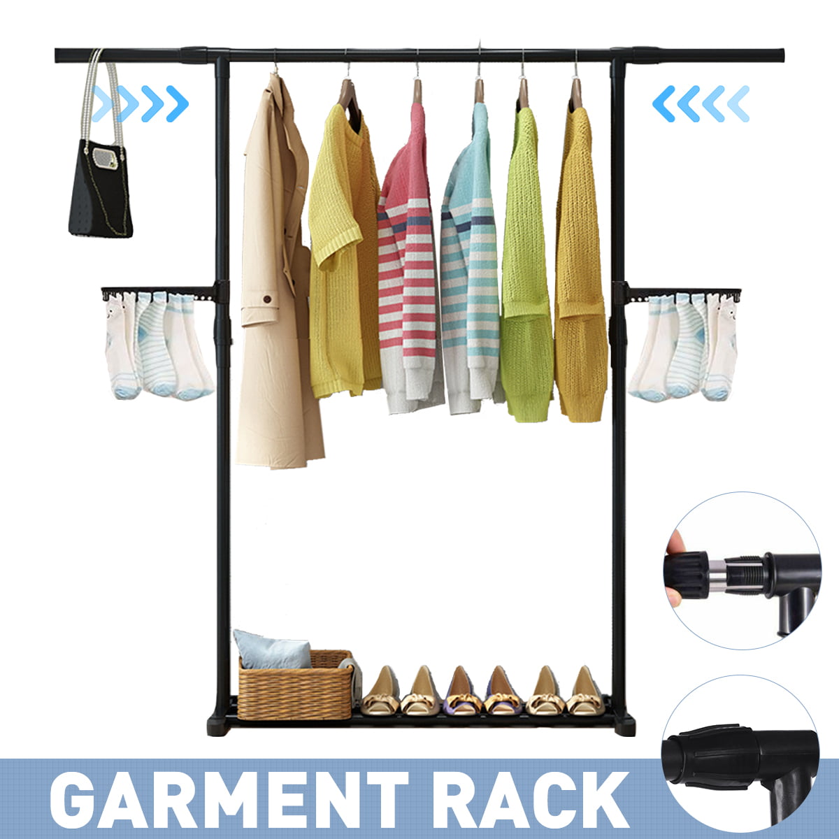 Height Adjustable Clothes Rack Rolling Hanging Garment Closet Shoes Shelf Hanger 