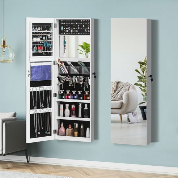 BAYUELSWU Jewelry Holders with Mirror, Jewelry Mirror Cabinet, Hanging Mirror Jewelry Armoire for Door/Wall Mounted (Model A)