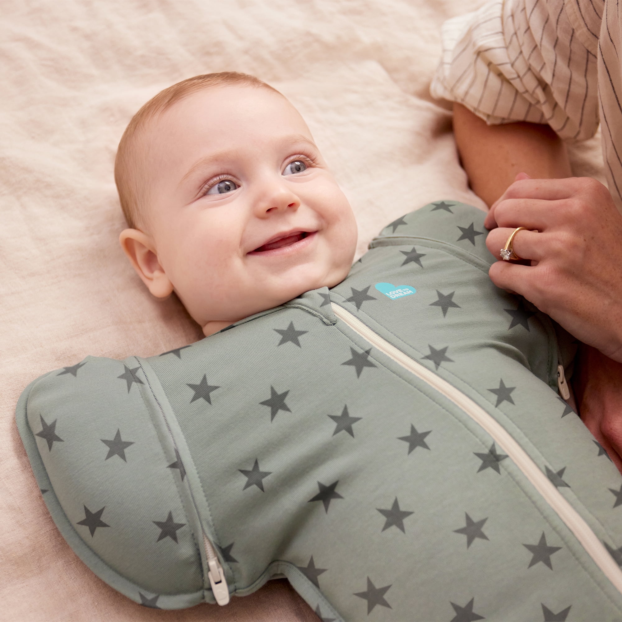 Love To Dream Swaddle Up Transition Bag, 4-way Stretch, Cotton Blend, 1.0 TOG, Deep Olive Stars, Medium