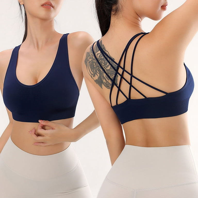 Sports Bras for Women Casual Solid Color Womens Sport Bras Yoga Comfy  Underweat Women Cross Back Smoothing Lightly Cooling Bras Beauty Back Lined  Wire Classic Womens Bras（Blue,L） 