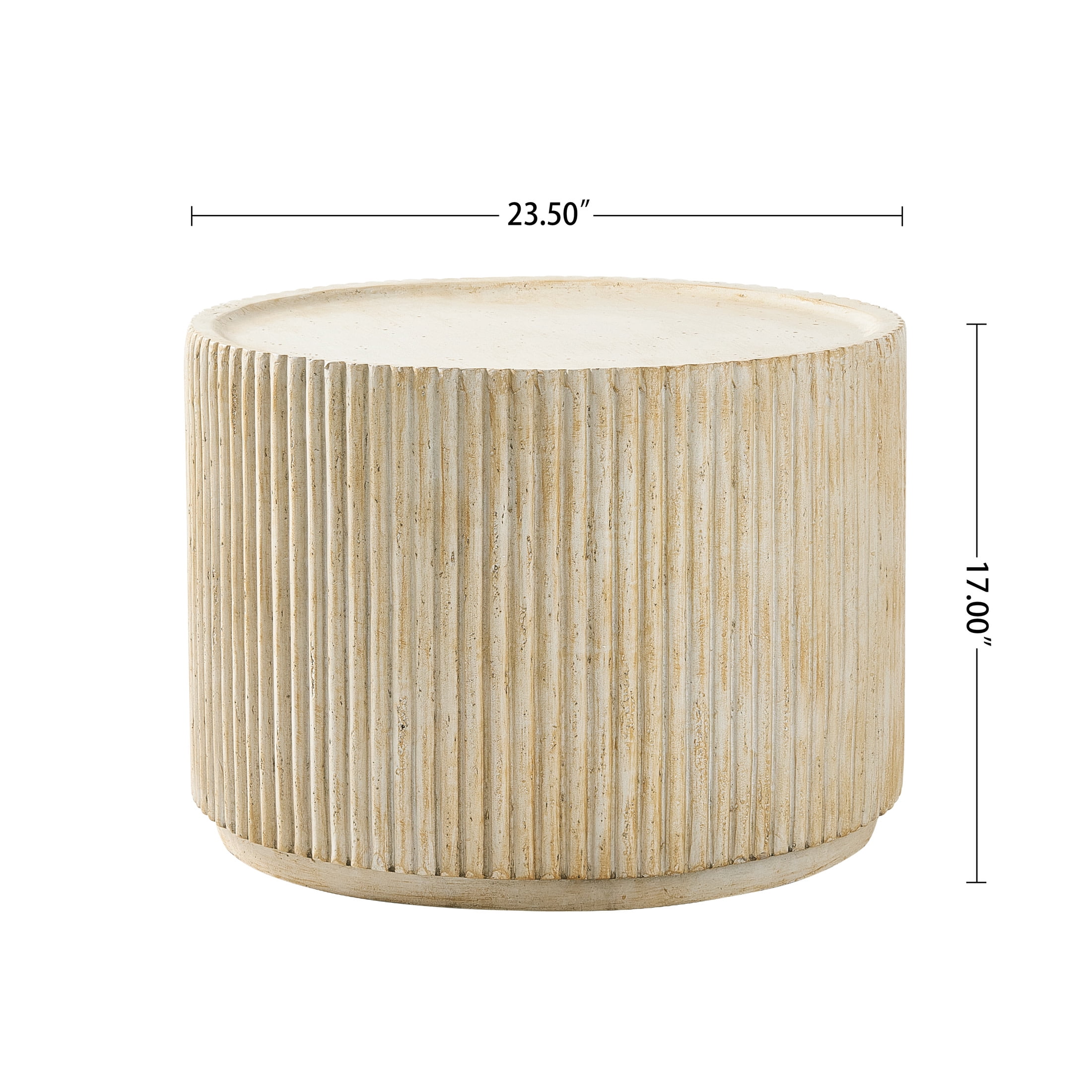 Christopher Knight Home 23.5" MGO Round Fluted Coffee Table, Indoor and Outdoor Use, Natural Travertine