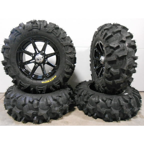 MSA Black Diesel 14" ATV Wheels 27" Blackwater Tires Can-Am Commander Maverick Renegade Outlander Defender