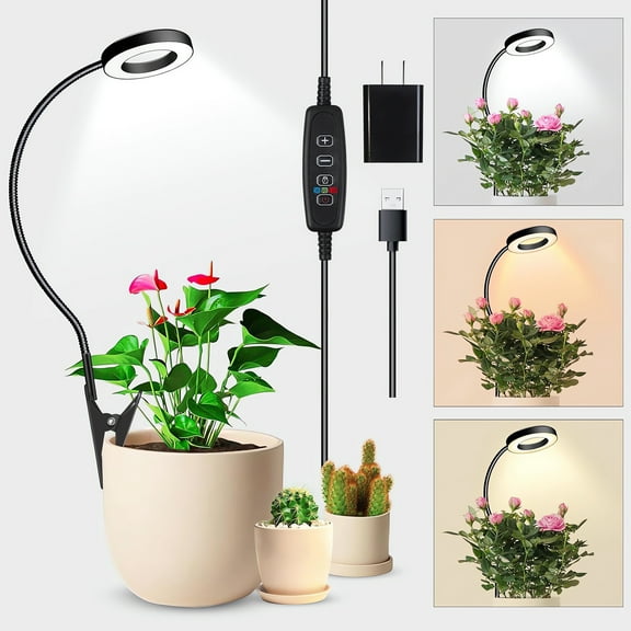 Grow Light, Full Spectrum LED Plant Light for Indoor Plants, Height Adjustable Growing Lamp with Auto On/Off Timer 3/9/12H, 3 Dimmable Brightness, Ideal for Small Plants