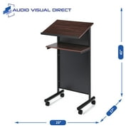 Audio-Visual Direct Lectern (45 H x 17 D x 23 L) Modern Wood & Metal Podium Wheels -Cherry/Black-