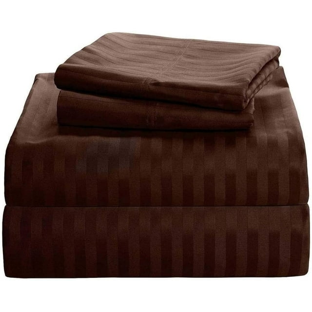 1100 Thread Count 100% Egyptian Cotton 3-Piece Fitted Sheet ( 1 Fitted Sheet + 2 Pillow Covers) 21 Inches Deep Pocket Size Stripe Pattern