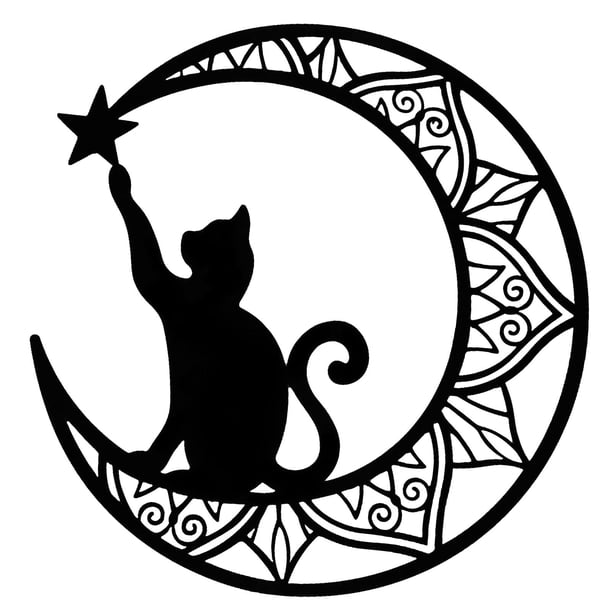 Decoración de pared de metal de 33 cm, silueta de gato, adorno para colgar en la pared. EstiloC