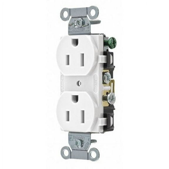 Bryant Receptacle,White,15A,125VAC,Side Winning CRS15W
