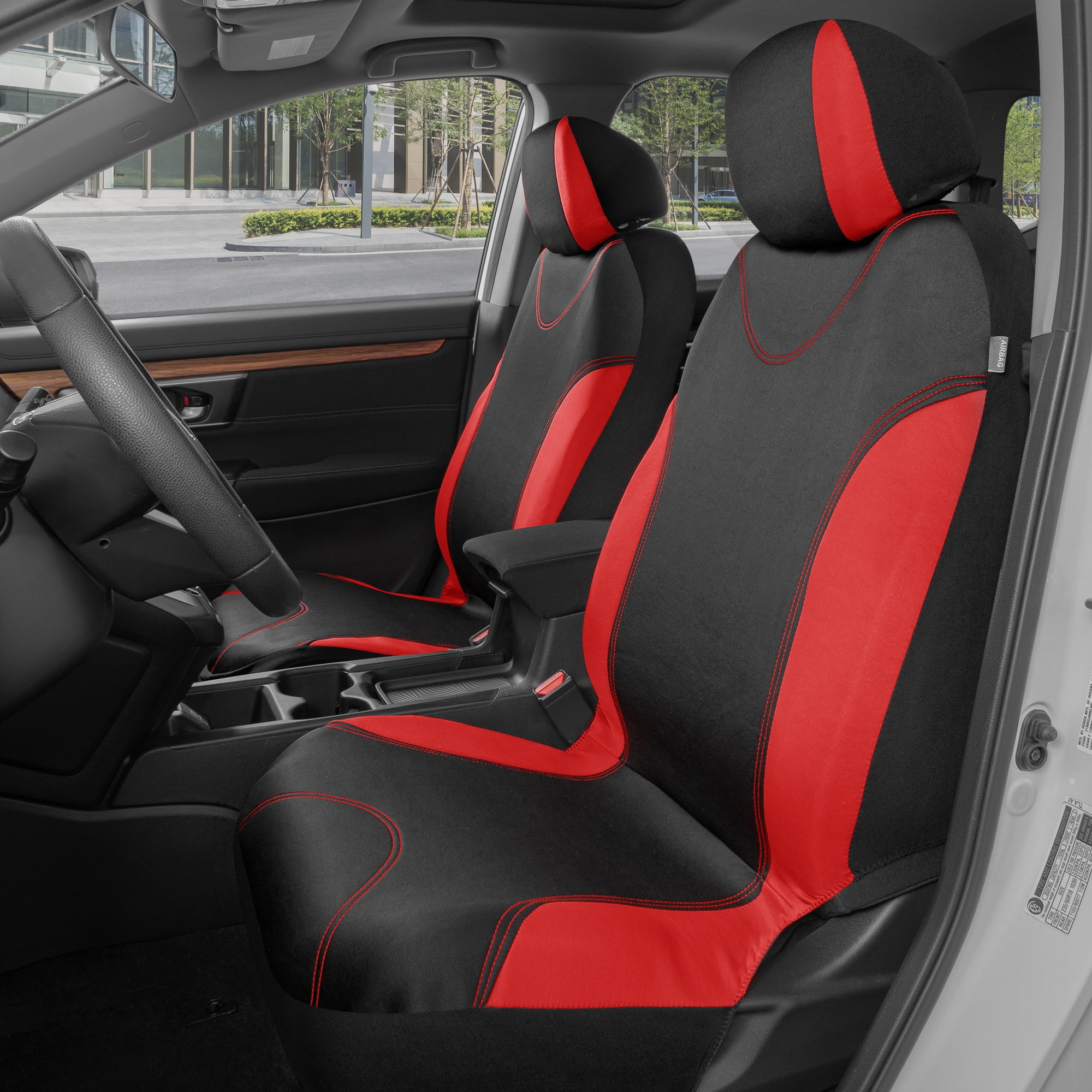 BDK Red Car Seat Covers with Matching Carpet Floor Mats for Cars Full Set - Front Universal Seat Covers & Back Bench Seat Cover with Automotive Floor Mats - Car, SUV, Truck, & Van Interior Protector