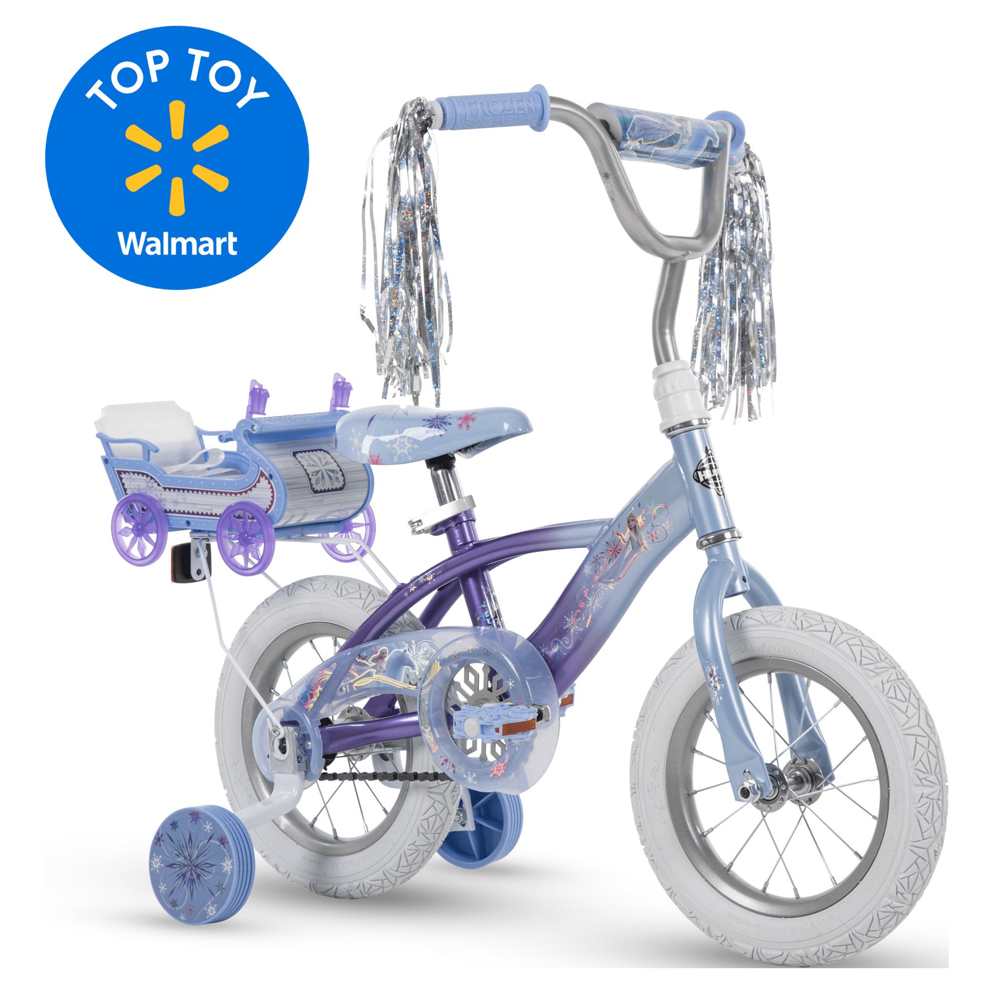 Disney Frozen 12 in. Bike with Doll Carrier Sleigh for Girl's, Ages 2+ Years, White and Purple by Huffy - image 5 of 19