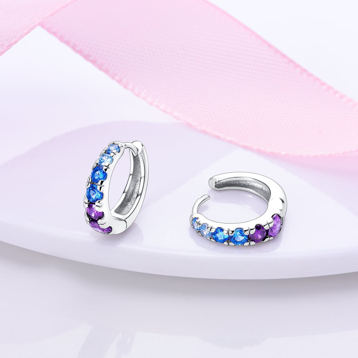 MULA European 925 Sterling Silver Night Sky Hoop Earrings, Sparkling 5A Zircon Women's Jewelry Birthday Gift for Her