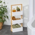 thumbnail image 2 of mDesign Free-Stand Wood Bamboo 3-Tier Bathroom Storage Rack Shelf, White/Natural, 2 of 5